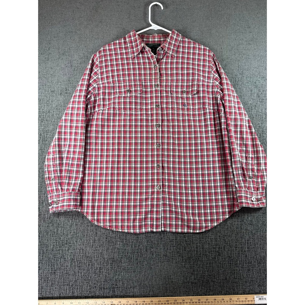 Lauren Ralph Lauren Red Plaid Cotton Button Down Shirt 1X Monogram Pocket